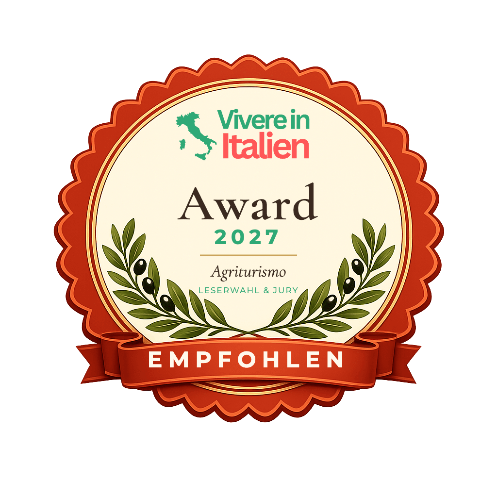Beispiel für das Siegel: Vivere in Italien Award 2027, Empfohlen, Agriturismo, Leserwahl und Jury