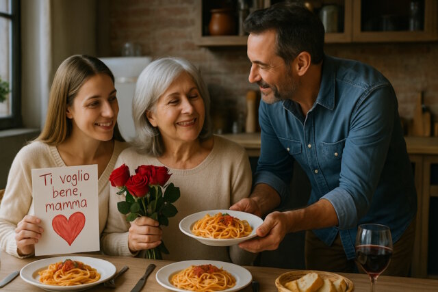 muttertag-festa-della-mamma-italien Muttertag auf Italienisch – ein Fest voller Wärme, Pasta, Rosen und tiefer Zuneigung. Warum dieser Tag in Italien so besonders gefeiert wird. (Bild: Open AI)
